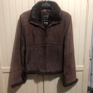 Suede Jacket with Faux Fur Trim
